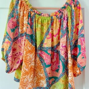 Flying Tomato ~ Vibrant Paisley Multicolor Off-Shoulder Women's Top